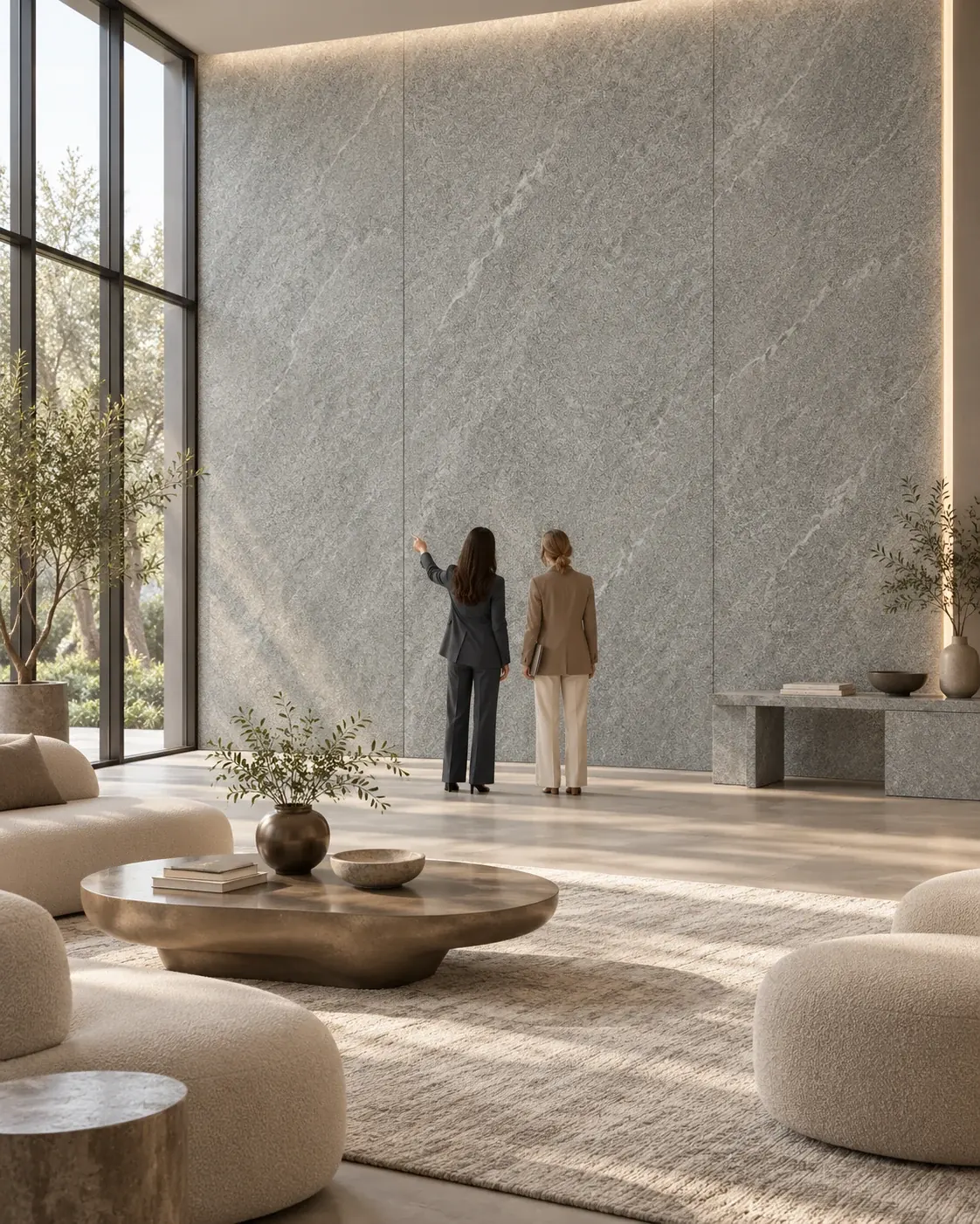 Интерьер с крупноформатными панелями под дерево Mira Decor